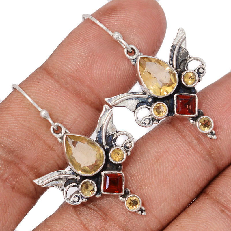 1.6" Scared Angel Wings - Citrine & Garnet Faceted Earrings - DSNE100