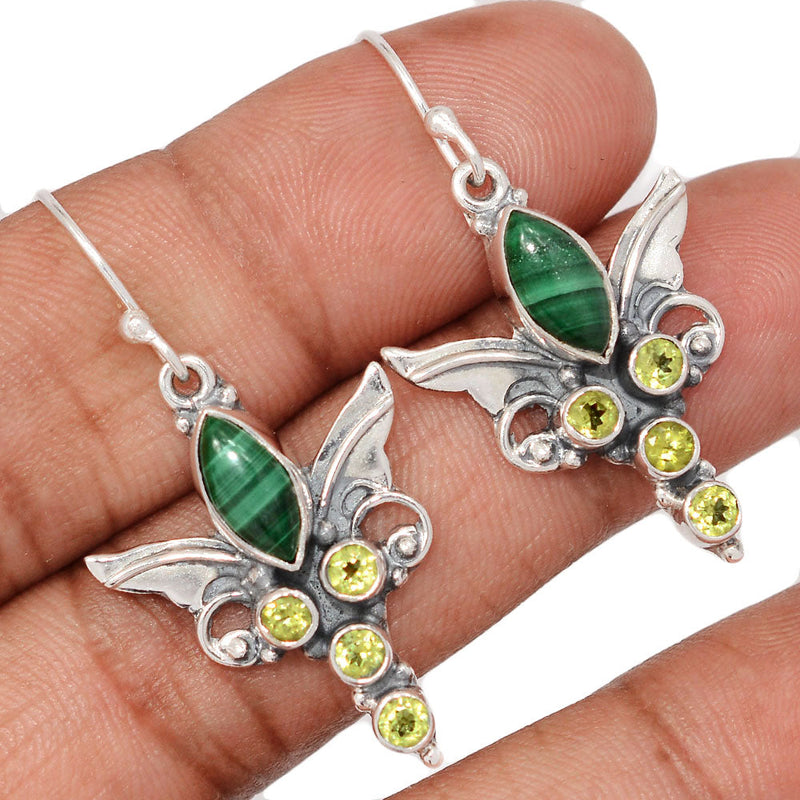 1.6" Scared Angel Wings - Malachite & Peridot Faceted Earrings - DSNE105