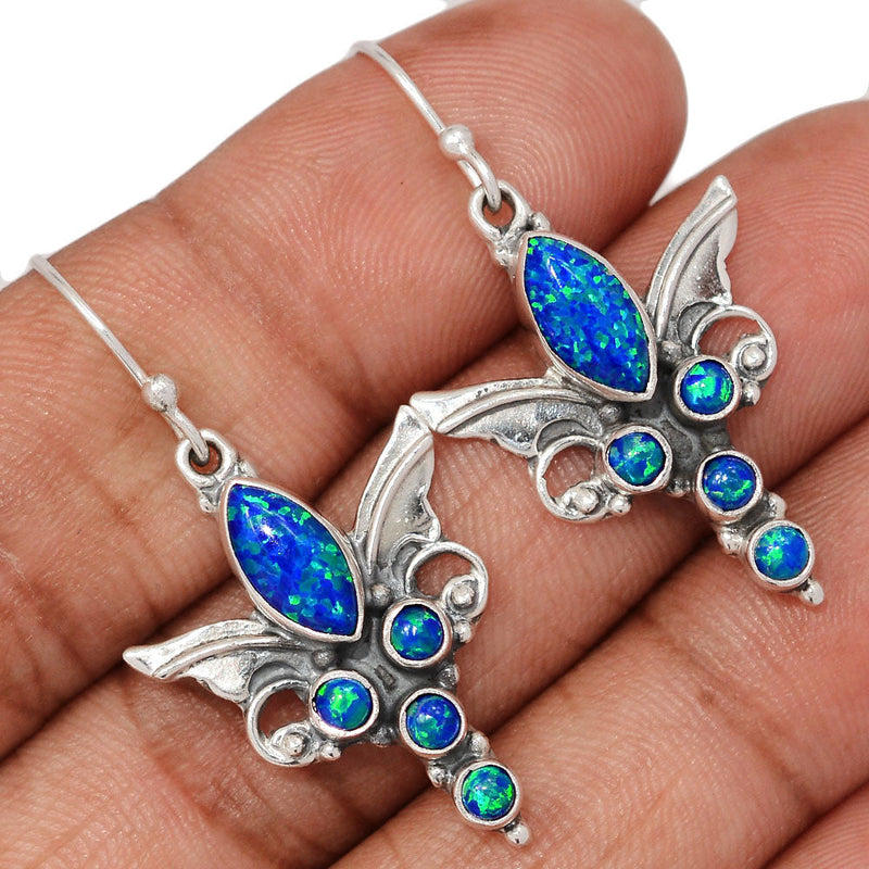 1.6" Scared Angel Wings - Lab Grown Fire Opal Earrings - DSNE106