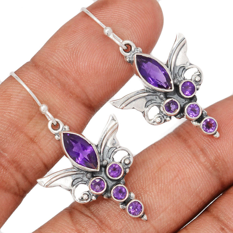 1.6" Scared Angel Wings - Amethyst Faceted Earrings - DSNE108