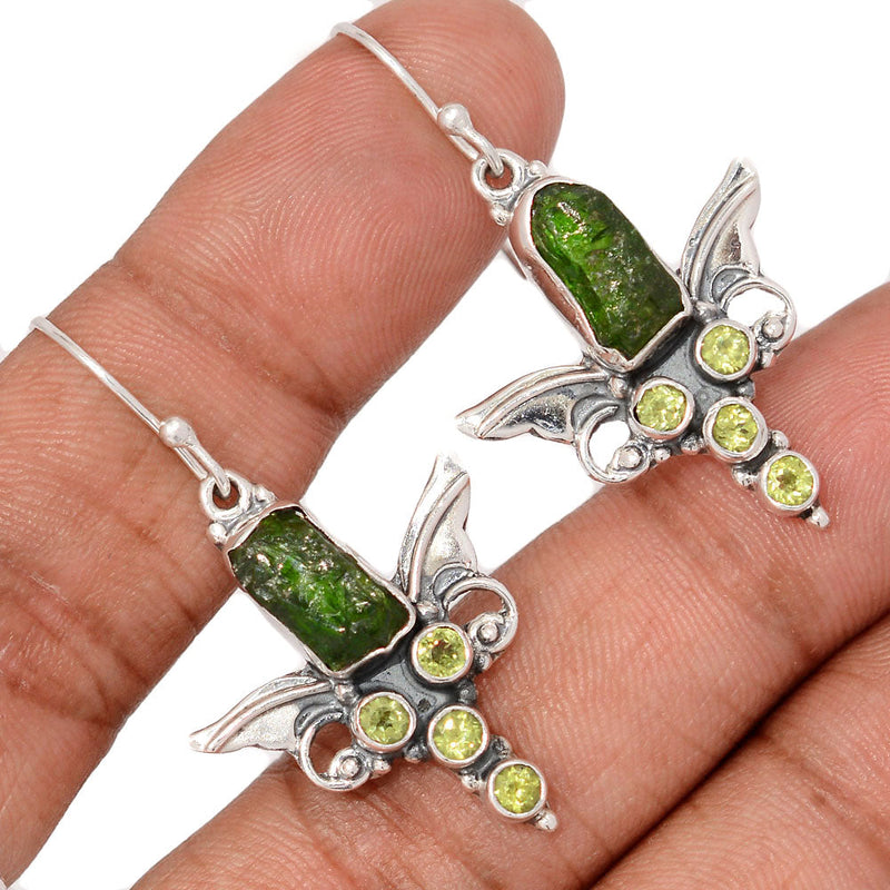 1.7" Scared Angel Wings - Chrome Diopside & Peridot Faceted Earrings - DSNE109