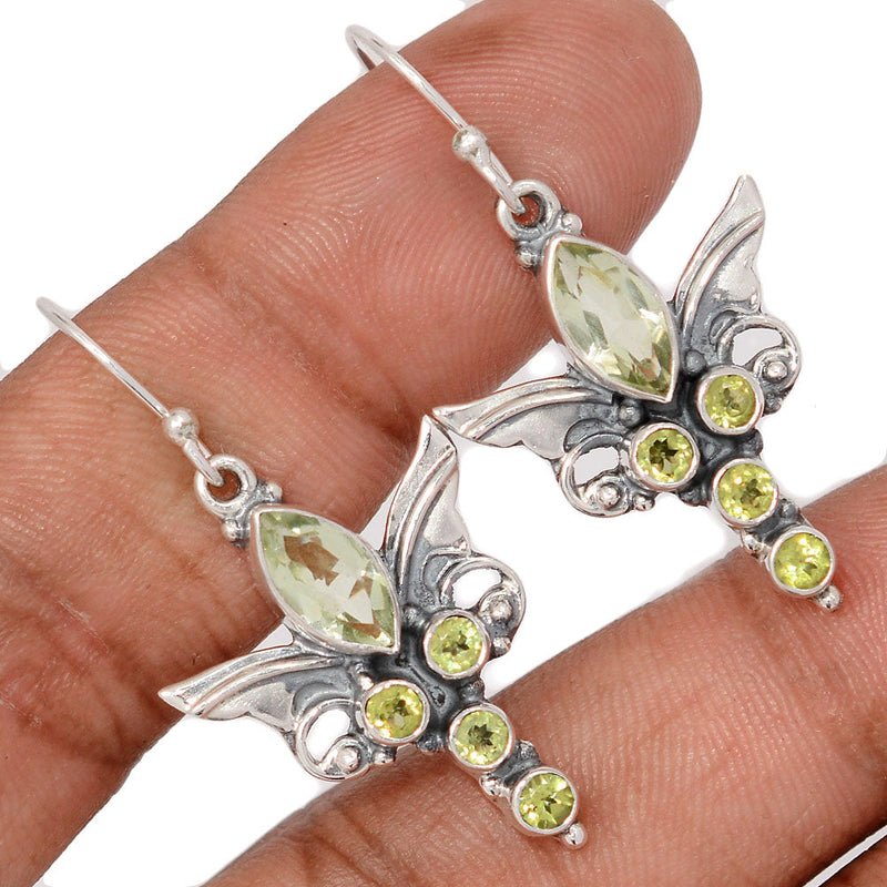 1.6" Scared Angel Wings - Green Amethyst & Peridot Faceted Earrings - DSNE111