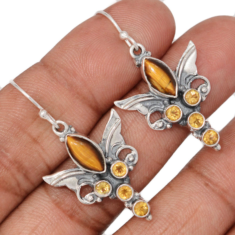 1.6" Scared Angel Wings - Tiger Eye & Citrine Earrings - DSNE112