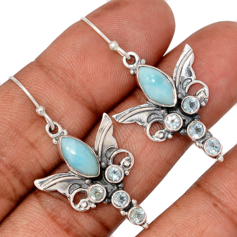1.6" Scared Angel Wings - Larimar & Blue Topaz Earrings - DSNE117