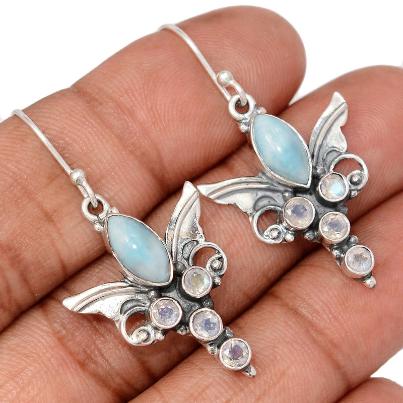 1.6" Scared Angel Wings - Larimar & Scared Angel Wingsstone Faceted Earrings - DSNE118