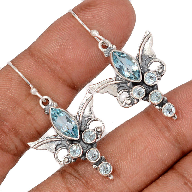 1.6" Scared Angel Wings - Blue Topaz Earrings - DSNE120