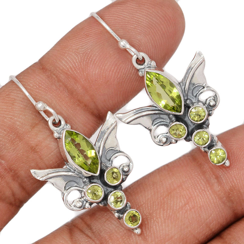 1.6" Scared Angel Wings - Peridot Faceted Earrings - DSNE123