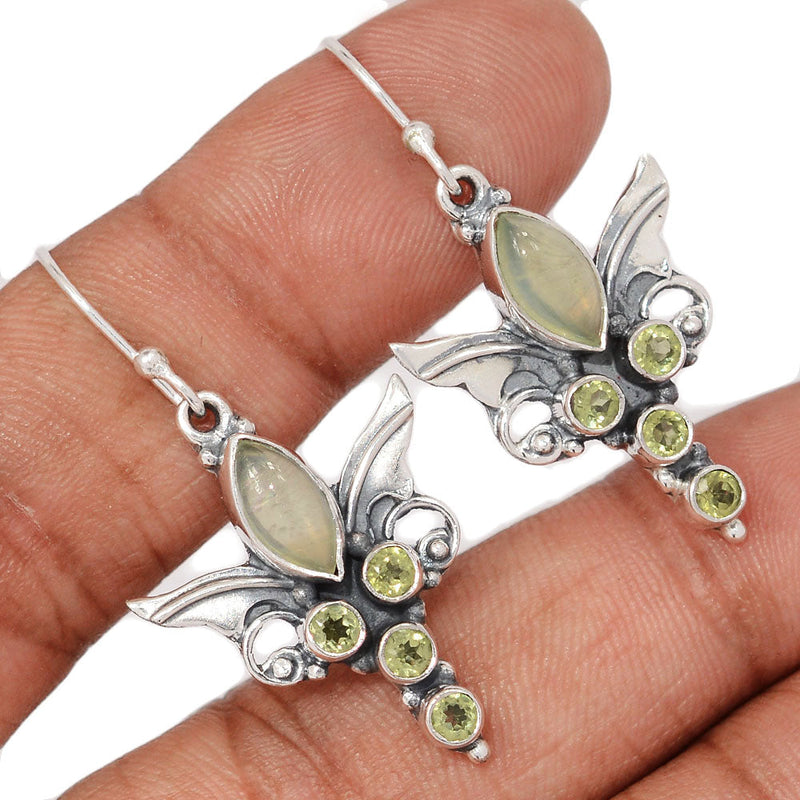 1.6" Scared Angel Wings - Prehnite & Peridot Faceted Earrings - DSNE124