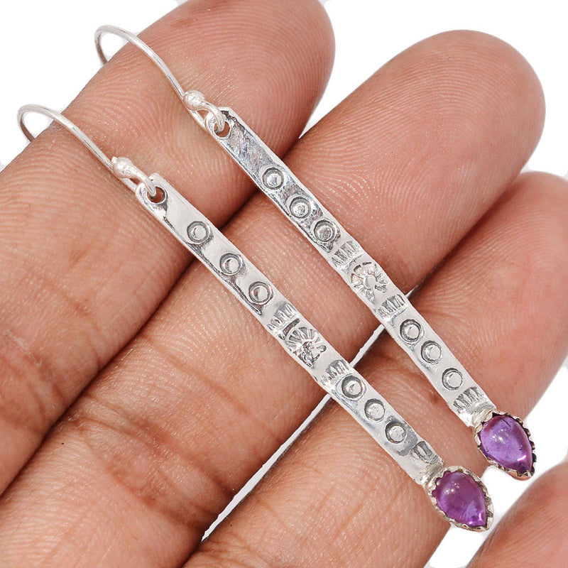 2.3" Southwest American - Amethyst Cabochon Earrings - DSNE144