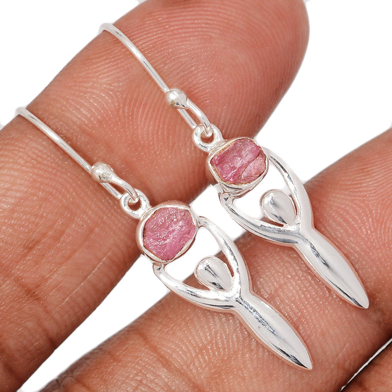 1.5" Goddess - Pink Tourmaline Rough Earrings - DSNE156