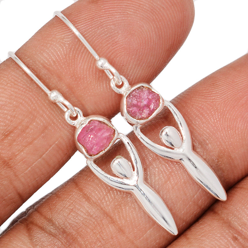1.5" Goddess - Pink Tourmaline Rough Earrings - DSNE171