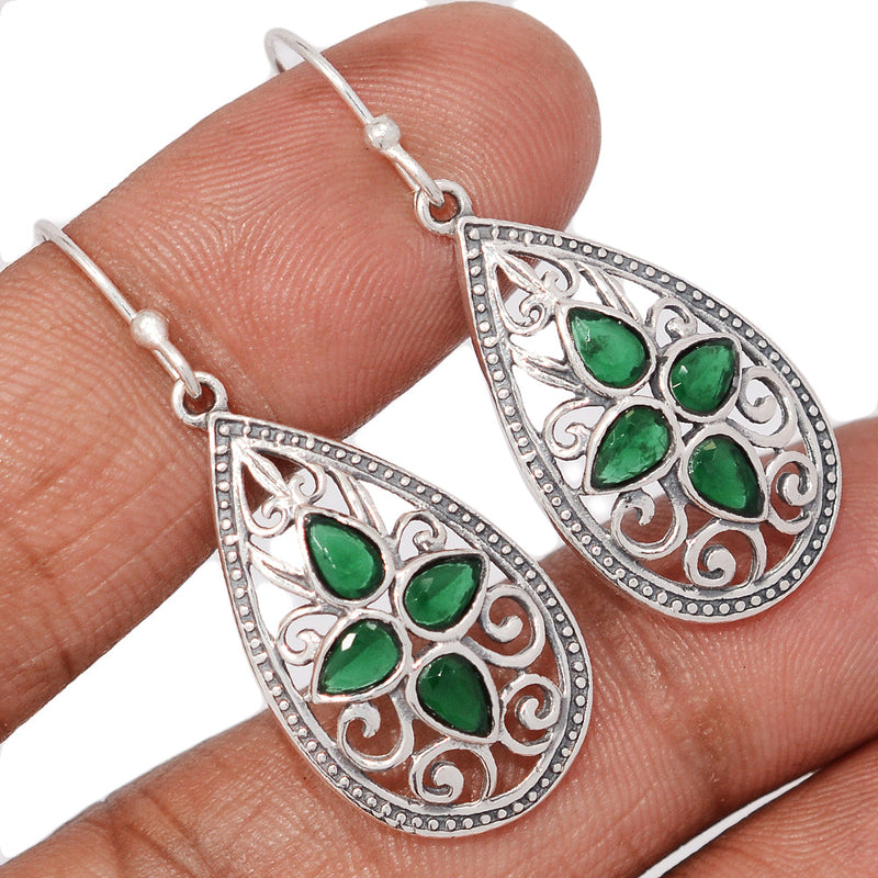 1.7" Southwest - Green Onyx Faceted Earrings - DSNE219