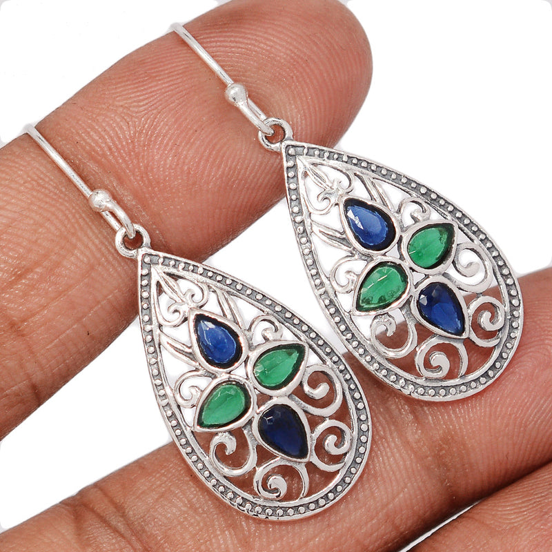 1.7" Southwest - Treated Sapphire & Emerald Earrings - DSNE229
