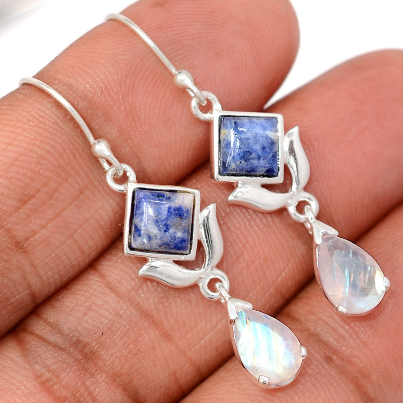 1.7" Designer - Moonstone Faceted & Sodalite Earrings - DSNE233