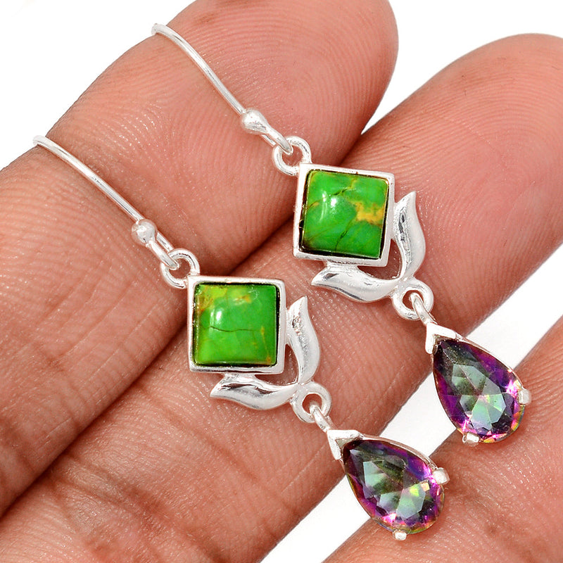 1.7" Designer - Rainbow Toapz & Green Mohave Turquoise Earrings - DSNE238