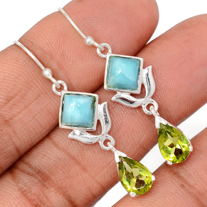 1.7" Designer - Peridot & Larimar Earrings - DSNE245