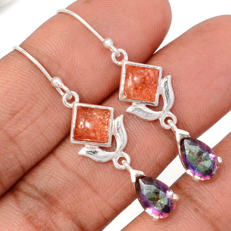 1.7" Designer - Rainbow Topaz & Rainbow Sunstone Earrings - DSNE247