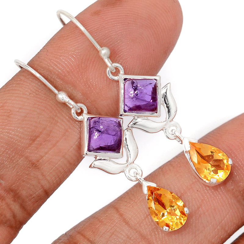 1.7" Designer - Citrine & Amethyst Earrings - DSNE248