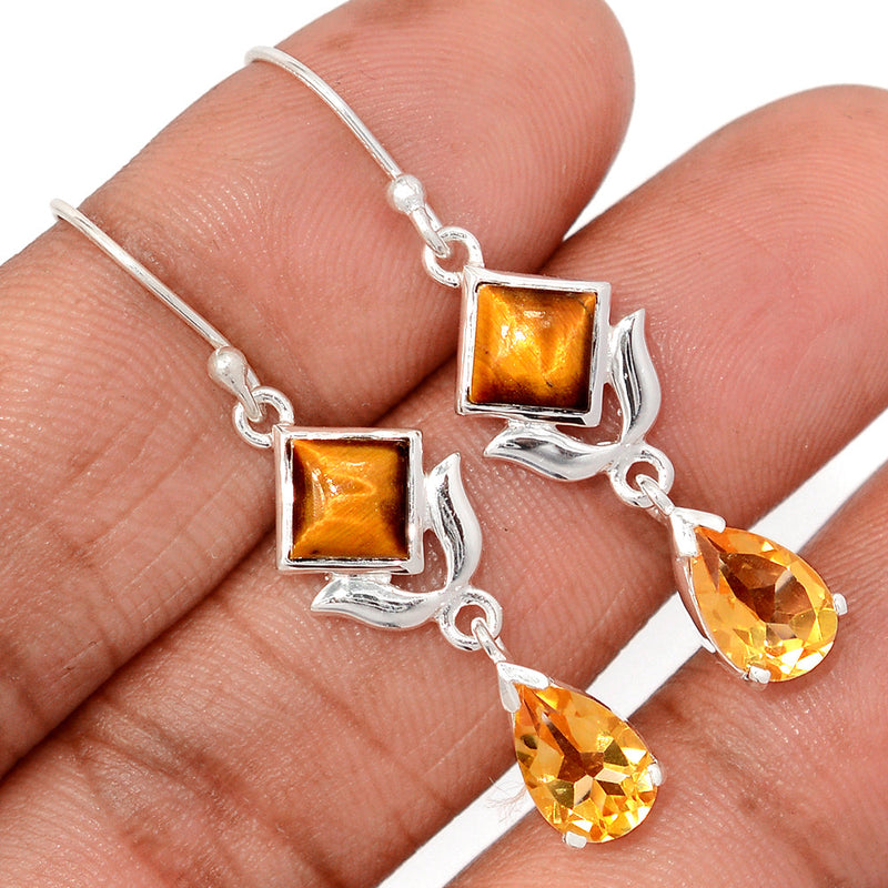 1.7" Designer - Citrine & Tiger Eye Earrings - DSNE252