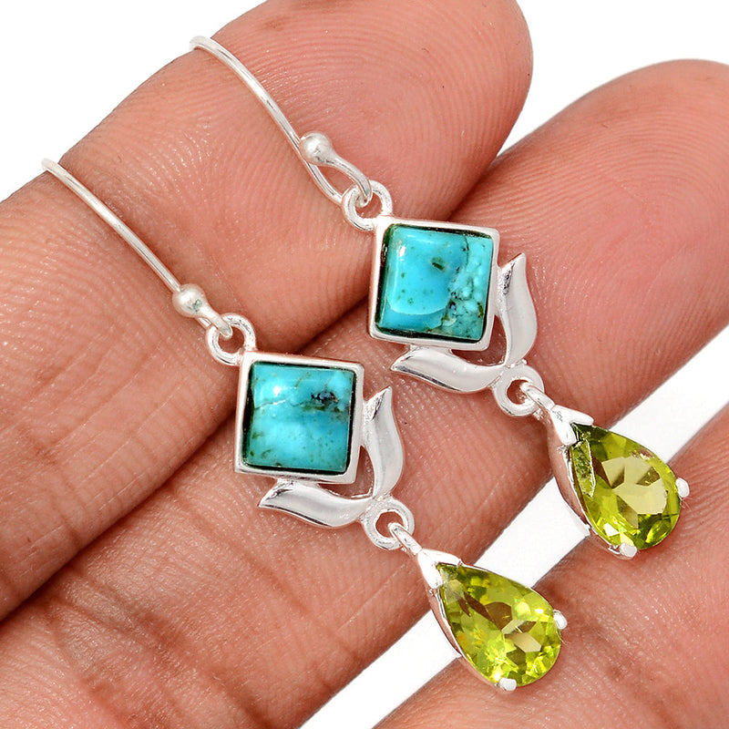 1.7" Designer - Peridot & Blue Mohave Turquoise Earrings - DSNE253