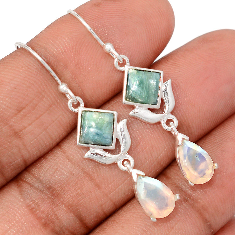 1.7" Designer - Moonstone Faceted & Mermaid Kyanite Earrings - DSNE259
