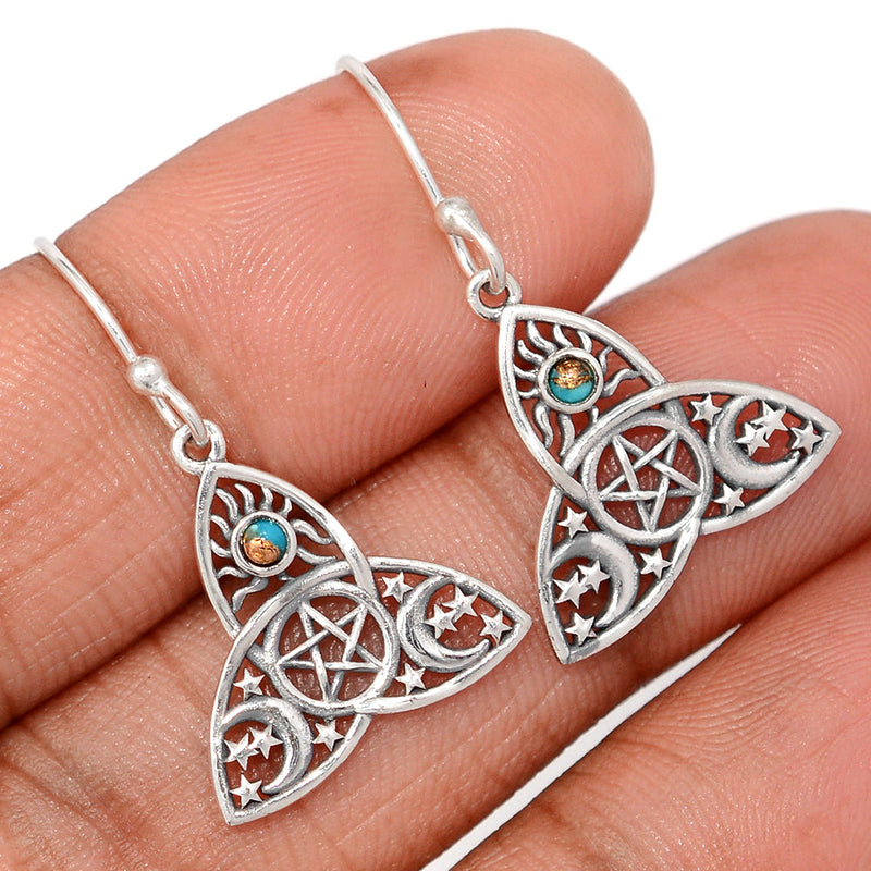 1.2" Celtic Moon, Sun & Star - Blue Copper Turquoise Earrings - DSNE261