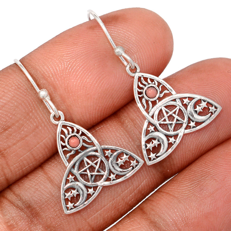 1.2" Celtic Moon, Sun & Star - Pink Opal Earrings - DSNE267