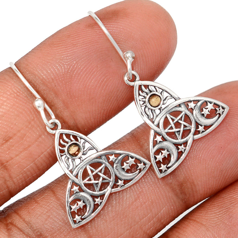 1.2" Celtic Moon, Sun & Star - Citrine Earrings - DSNE268