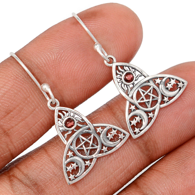 1.2" Celtic Moon, Sun & Star - Garnet Cabochon Earrings - DSNE270