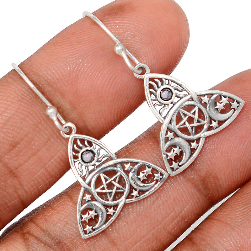 1.2" Celtic Moon, Sun & Star - Iolite Cabochon Earrings - DSNE271