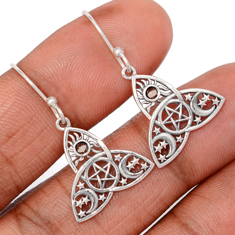 1.2" Celtic Moon, Sun & Star - Smokey Quartz Earrings - DSNE272