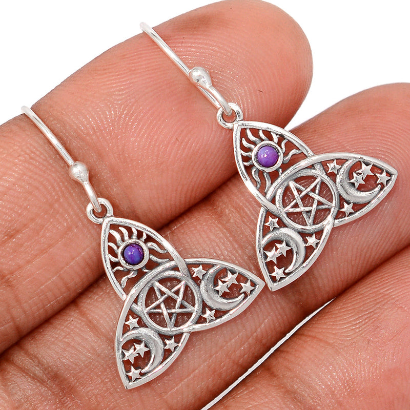 1.2" Celtic Moon, Sun & Star - Purple Mohave Turquoise Earrings - DSNE273