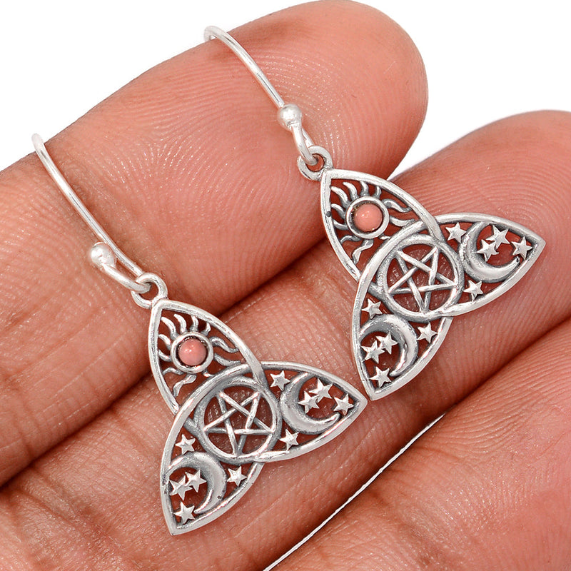 1.2" Celtic Moon, Sun & Star - Pink Opal Earrings - DSNE275