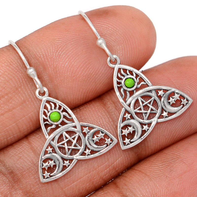 1.2" Celtic Moon, Sun & Star - Green Mohave Turquoise Earrings - DSNE276