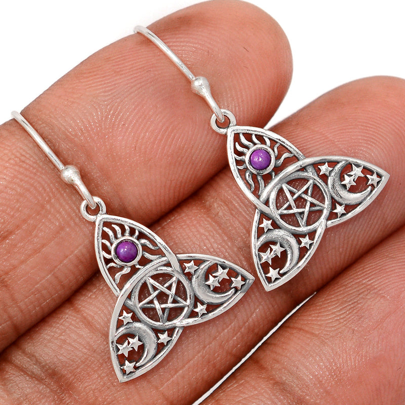 1.2" Celtic Moon, Sun & Star - Purple Mohave Turquoise Earrings - DSNE277
