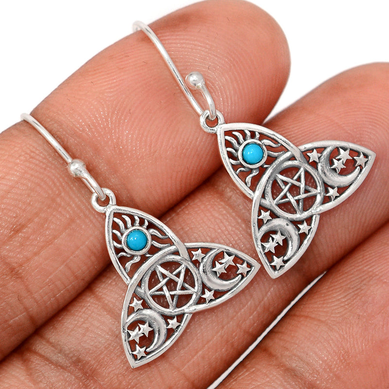 1.2" Celtic Moon, Sun & Star - Kingman Turquoise Earrings - DSNE278