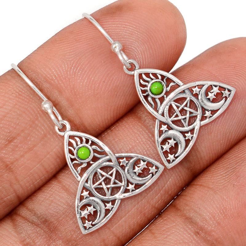 1.2" Celtic Moon, Sun & Star - Green Mohave Turquoise Earrings - DSNE279