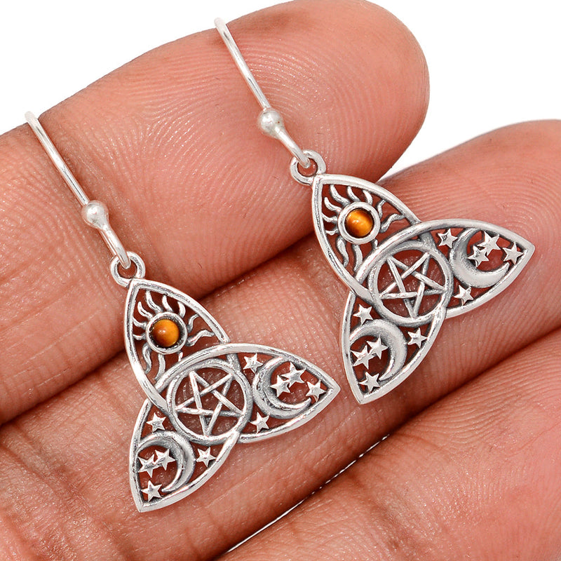 1.2" Celtic Moon, Sun & Star - Tiger Eye Earrings - DSNE280
