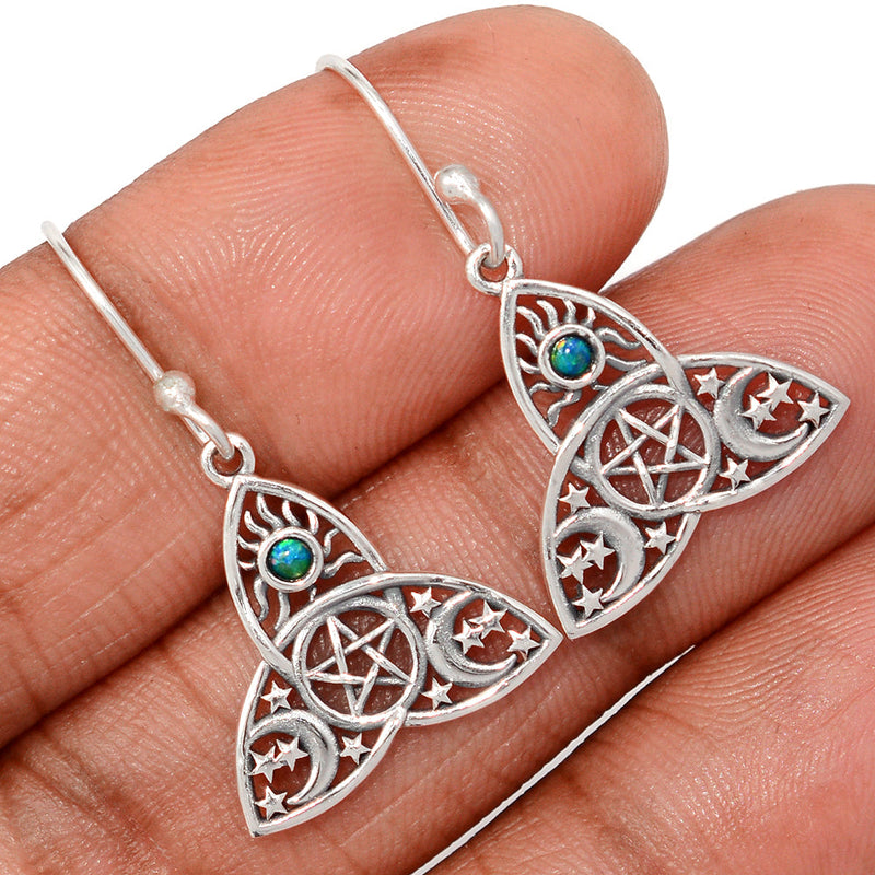 1.2" Celtic Moon, Sun & Star - Lab Grown Fire Opal Earrings - DSNE281