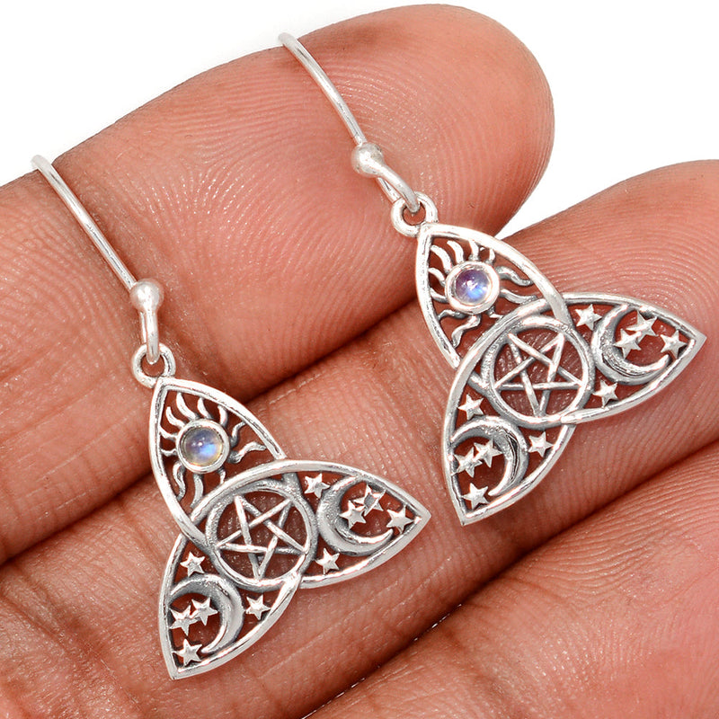1.2" Celtic Moon, Sun & Star - Rainbow Moonstone Earrings - DSNE282