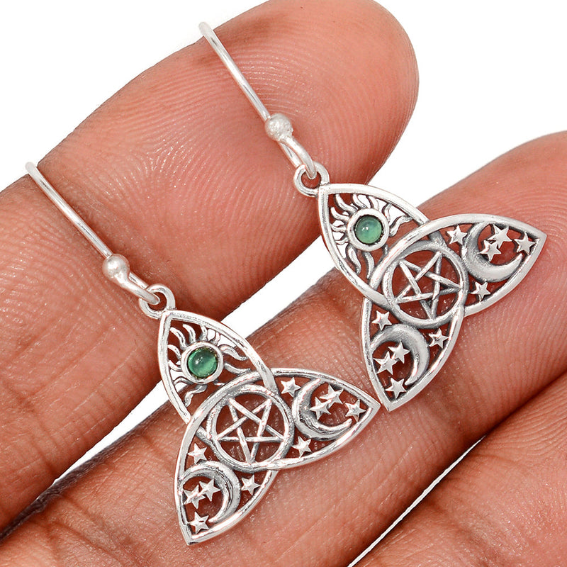 1.2" Celtic Moon, Sun & Star - Green Fluorite Earrings - DSNE283