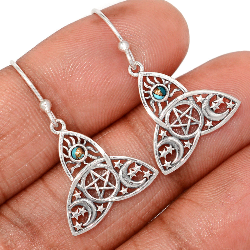 1.2" Celtic Moon, Sun & Star - Blue Copper Turquoise Earrings - DSNE284
