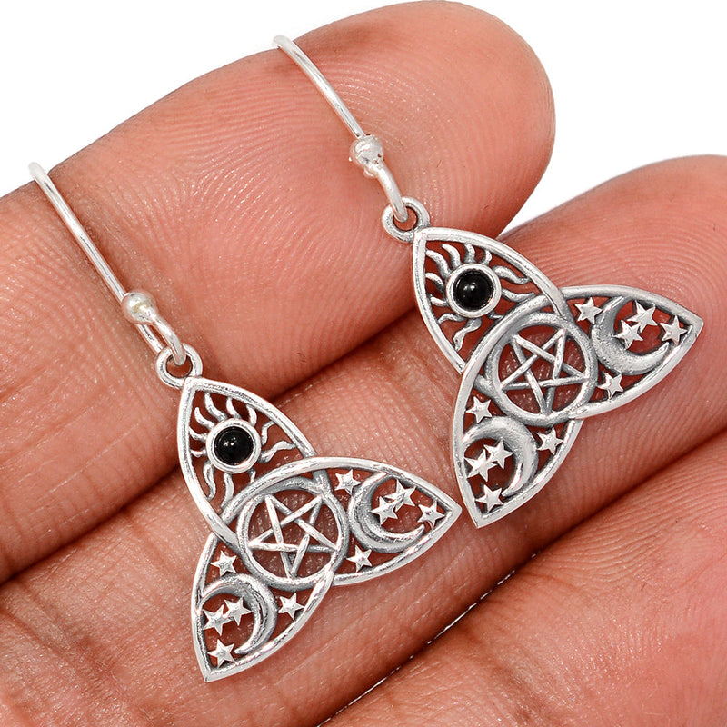 1.2" Celtic Moon, Sun & Star - Black Onyx Earrings - DSNE285