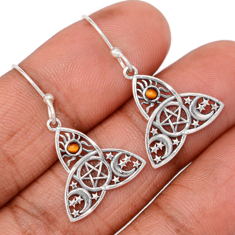 1.2" Celtic Moon, Sun & Star - Tiger Eye Earrings - DSNE287