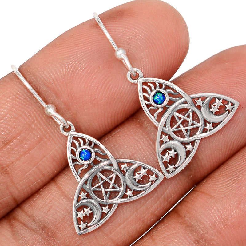 1.2" Celtic Moon, Sun & Star - Lab Grown Fire Opal Earrings - DSNE288