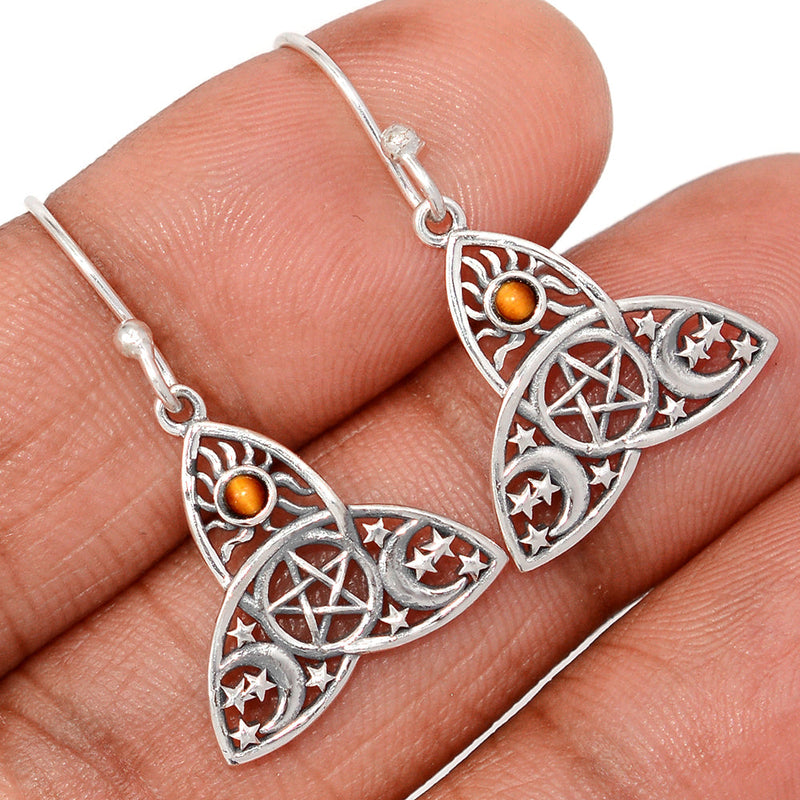1.2" Celtic Moon, Sun & Star - Tiger Eye Earrings - DSNE289