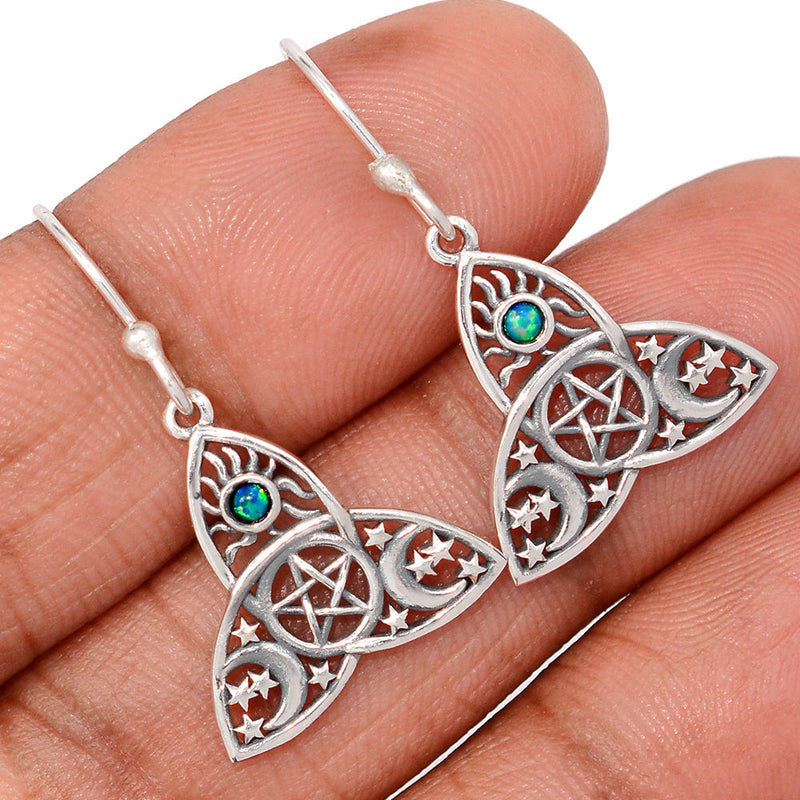 1.2" Celtic Moon, Sun & Star - Lab Grown Fire Opal Earrings - DSNE290