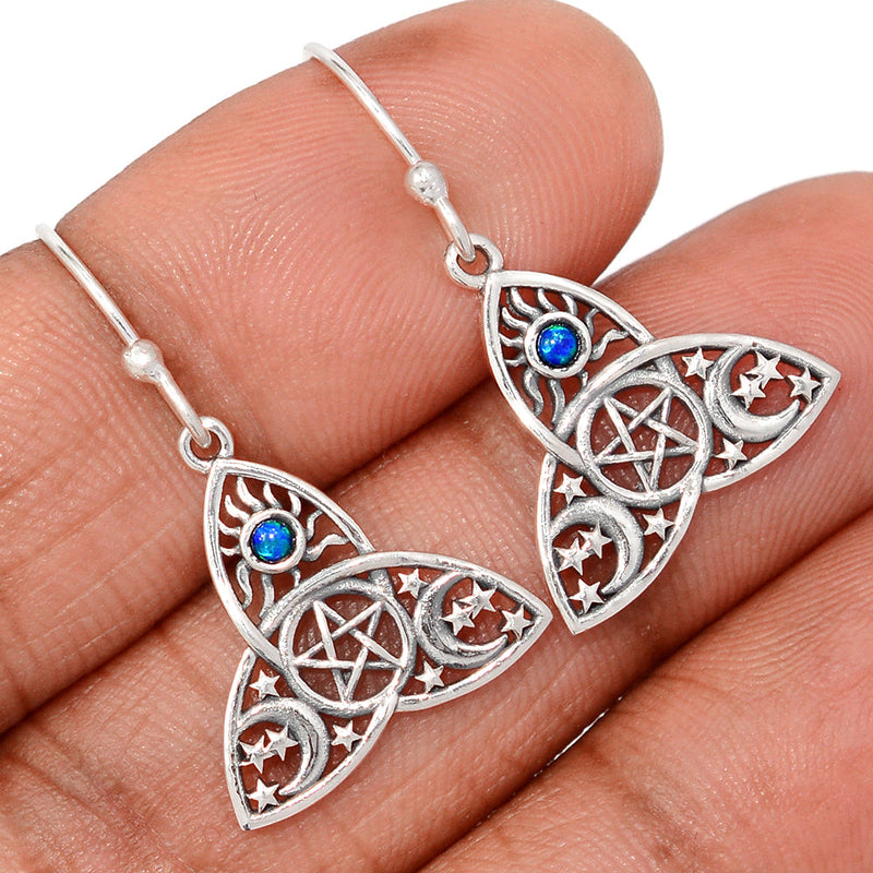 1.2" Celtic Moon, Sun & Star - Lab Grown Fire Opal Earrings - DSNE291