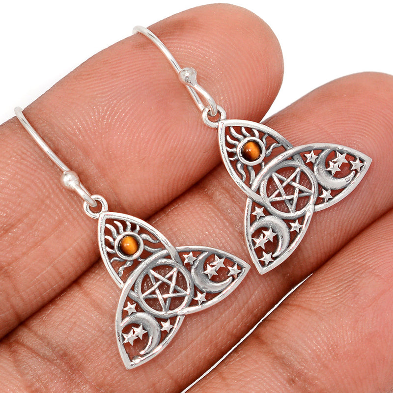 1.2" Celtic Moon, Sun & Star - Tiger Eye Earrings - DSNE292