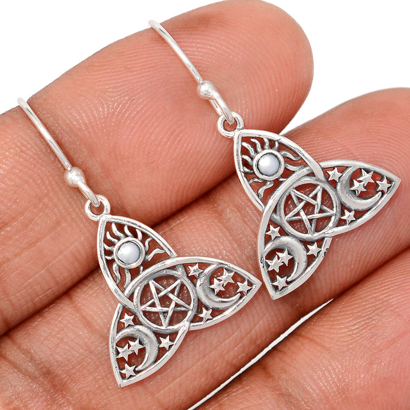1.2" Celtic Moon, Sun & Star - Fresh Water Pearl Earrings - DSNE293
